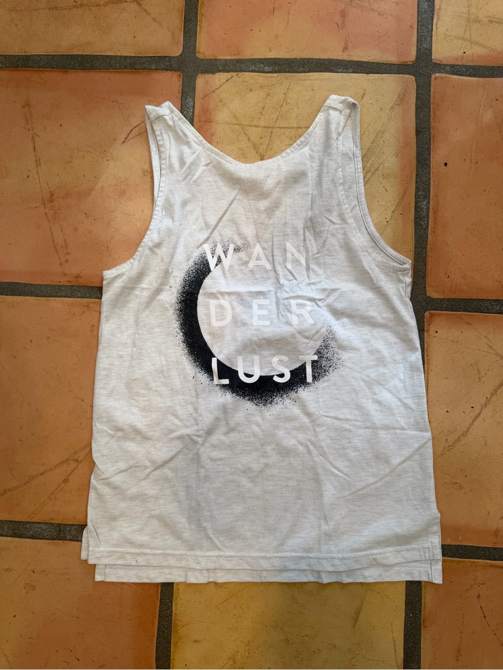 adidas White Tank Top with Black Crescent 'WANDERLUST' Graphic